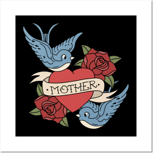 Vintage heart tattoo - Mother Posters and Art